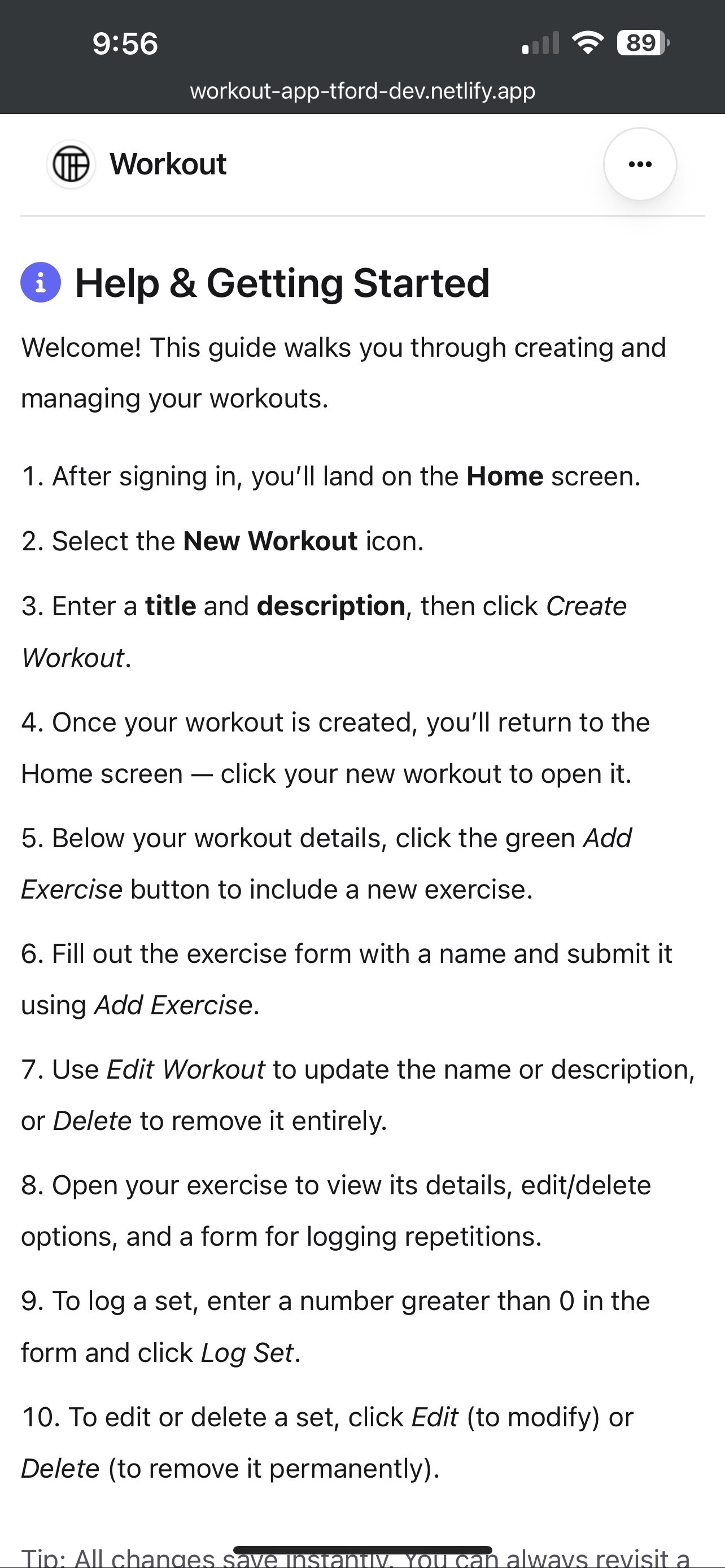 FULL STACK React Workout-app